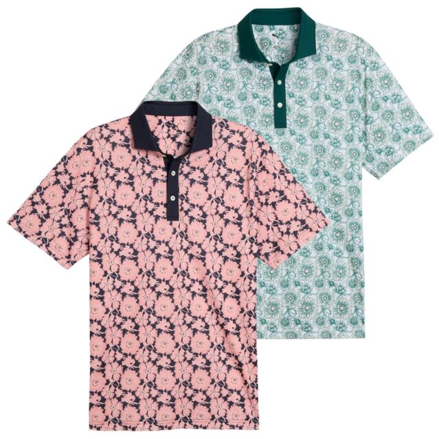 Puma Golf Mens Pique Flower Fields Stretch Wicking Golf Polo Shirt