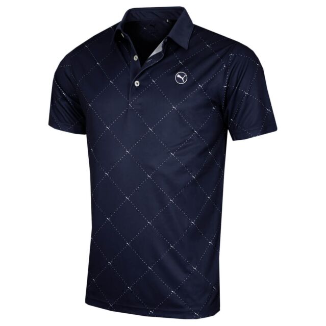 Puma Golf Mens Pure 2.0 Argyle Moisture Wicking Stretch Golf Polo Shirt