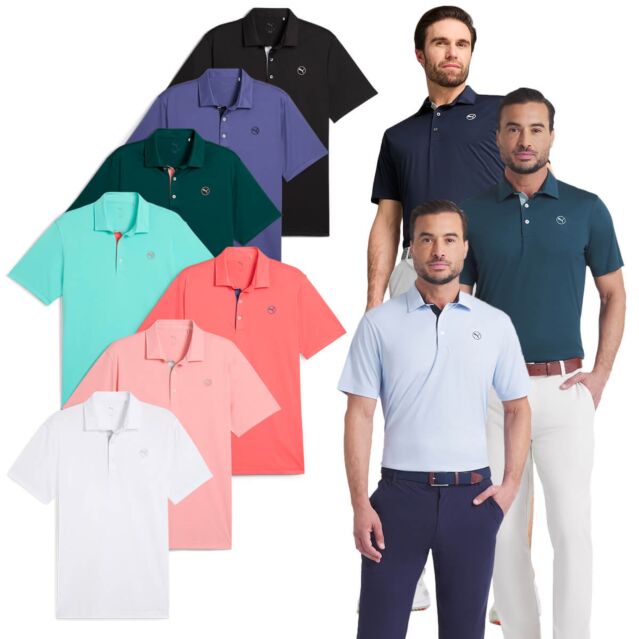 Puma Golf Mens Pure 2.0 Moisture Wicking 4 Way Stretch Golf Polo Shirt