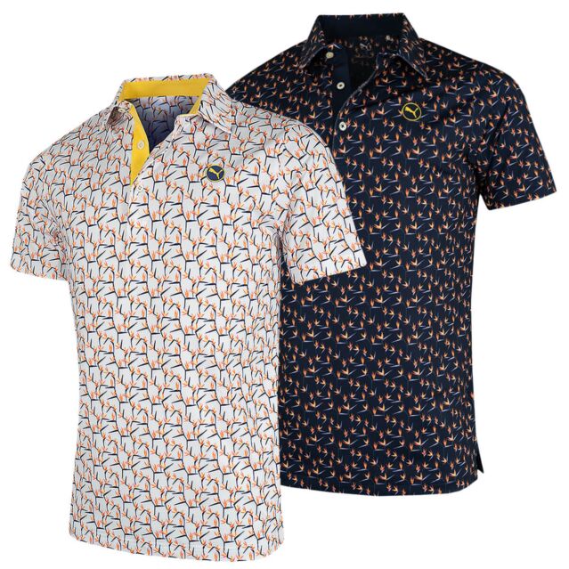 Puma Golf Mens Mattr Paradise Moisture Wicking Stretch Golf Polo Shirt