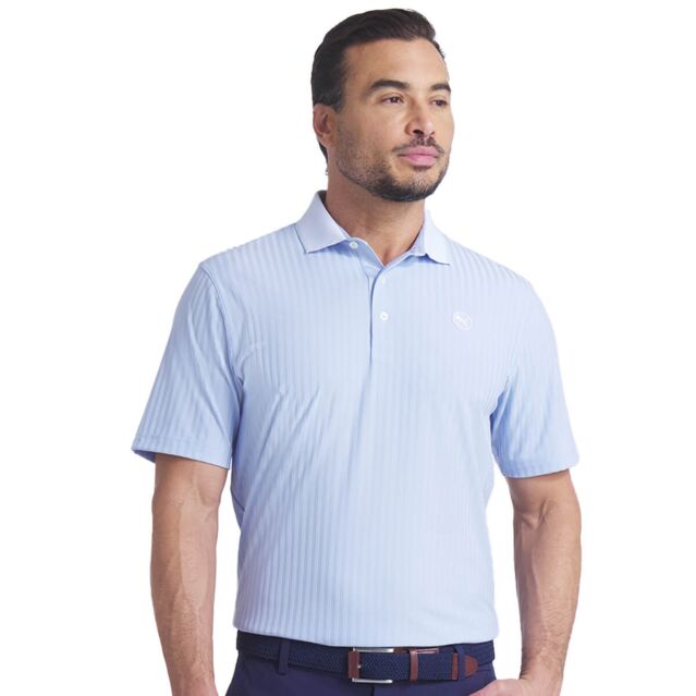 Puma Golf Mens MATTR Stripe Jacquard Wicking Stretch Golf Polo Shirt