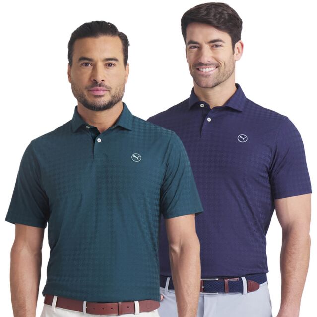 Puma Golf Mens MATTR Houndstooth Left Chest Logo Stretch Golf Polo Shirt