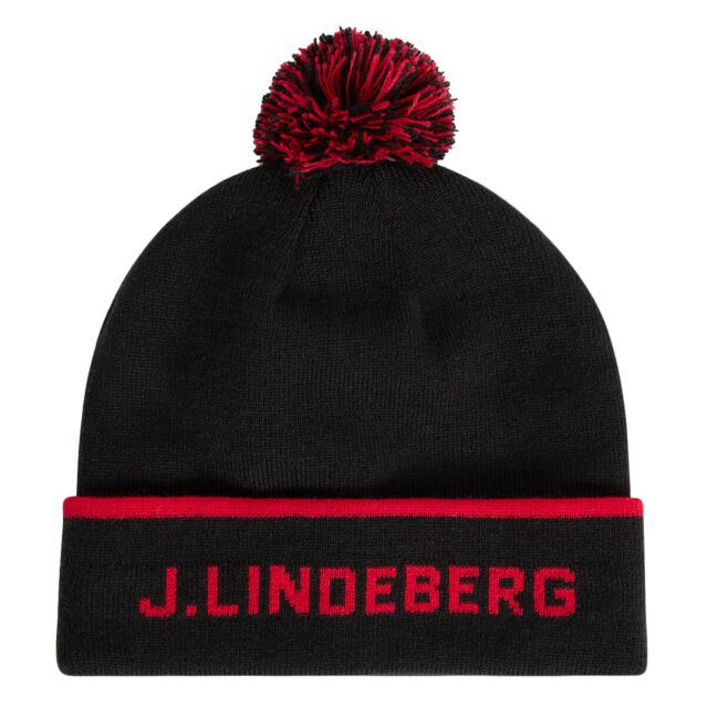 J.Lindeberg Mens Stripe Knitted Pom Contrast Soft Beanie Hat