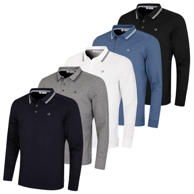 Calvin Klein Mens Campus Long Sleeve Stretch Tipped Polo Shirt