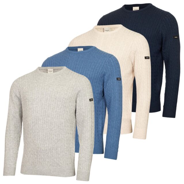 Calvin Klein Mens Wool Touch Cable Crew Neck Golf Sweater