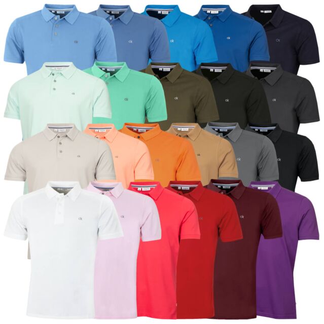 Calvin Klein Mens 2026 Campus 3 Button Ribbed Collar Golf Polo Shirt