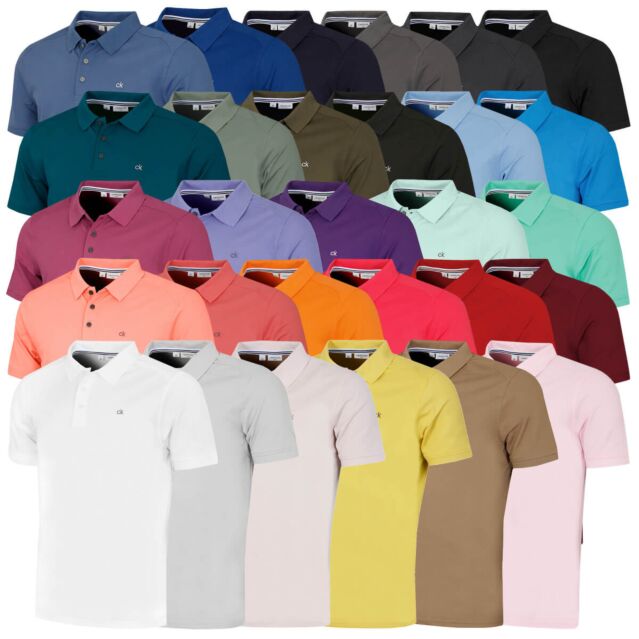 Calvin Klein Mens 2026 Campus 3 Button Ribbed Collar Golf Polo Shirt