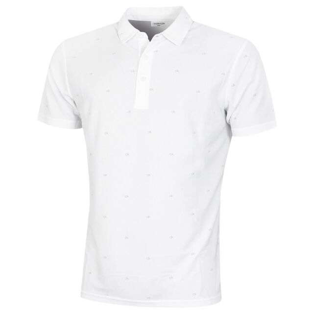 Calvin Klein Mens Monogram Breathable SmartTec Pique Golf Polo Shirt