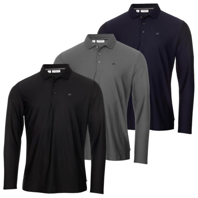 Calvin Klein Mens Long Sleeve Light Central Golf Polo Shirt