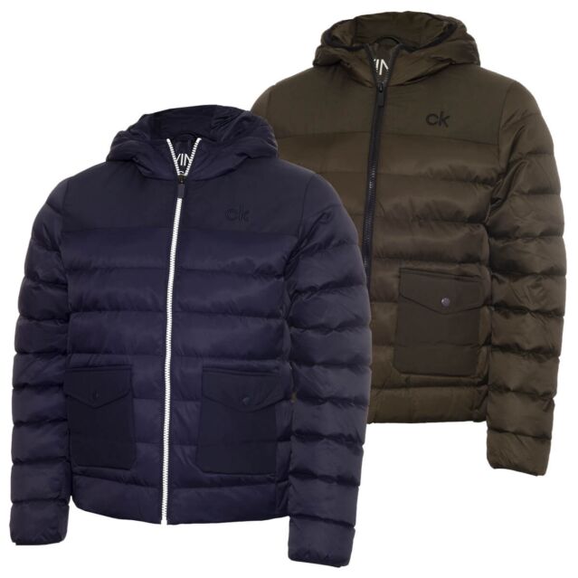 Calvin Klein Mens Padded Pocket Hooded Water Resistant Insulated Jacket
