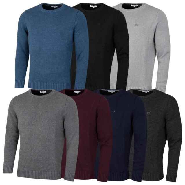 Calvin Klein Mens 2026 Knit Campus Crew Neck Cotton CK Golf Sweater