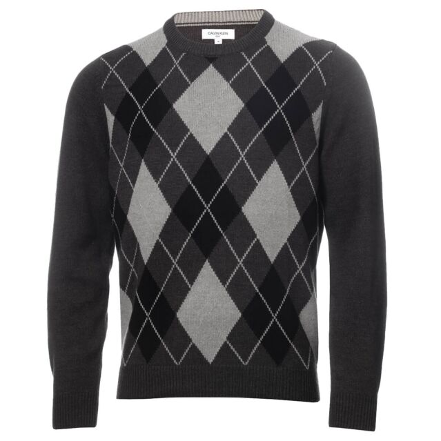 Calvin Klein Mens Argyle Crew Neck Breathable Soft Sweater