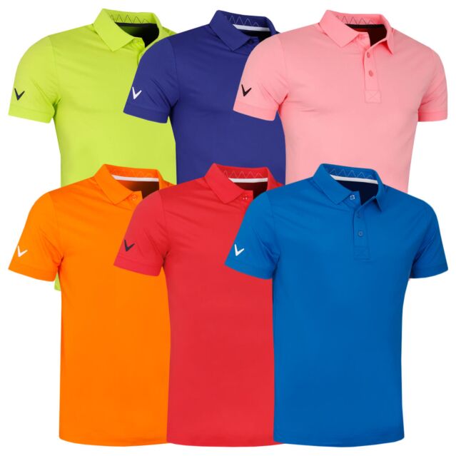 Callaway Golf Mens Solid Ribbed Wicking Stretch Golf Polo Shirt