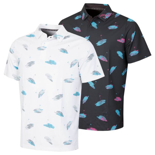 Callaway Golf Mens Novelty Print Moisture Wicking Stretch Polo Shirt