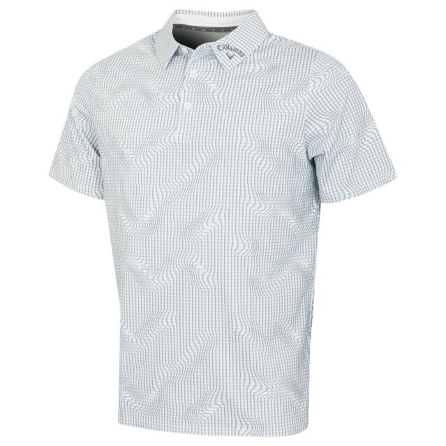 Callaway Golf Mens Warped Gingham Print Wicking Stretch Golf Polo Shirt