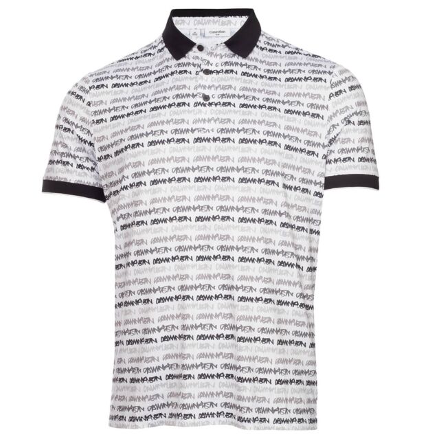 Calvin Klein Mens Signature Moisture Wicking Recycled Golf Polo Shirt