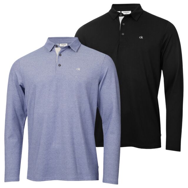Calvin Klein Mens Bayard Long Sleeve Stretch Lightweight Golf Polo Shirt