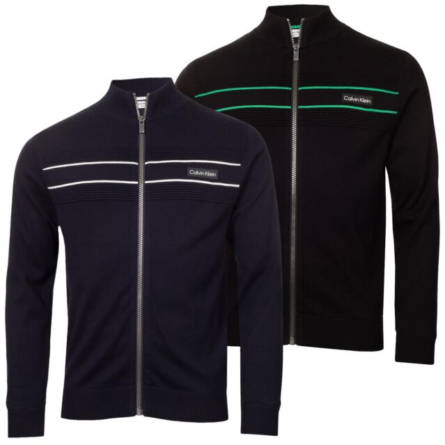 Calvin Klein Mens Baxter Lined Full Zip Chunky Knit Thermal Golf Sweater