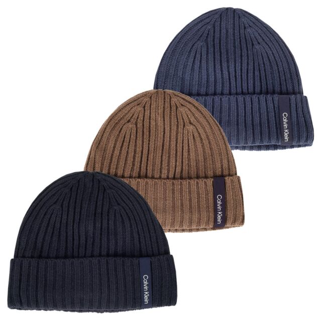 Calvin Klein Mens Albon Ribbed Stretch Fleece Lined Golf Beanie Hat