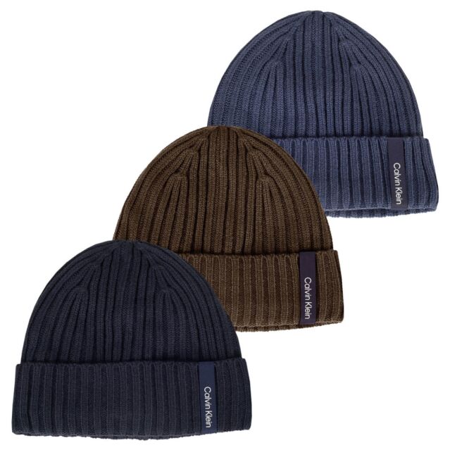 Calvin Klein Mens Albon Ribbed Stretch Fleece Lined Golf Beanie Hat