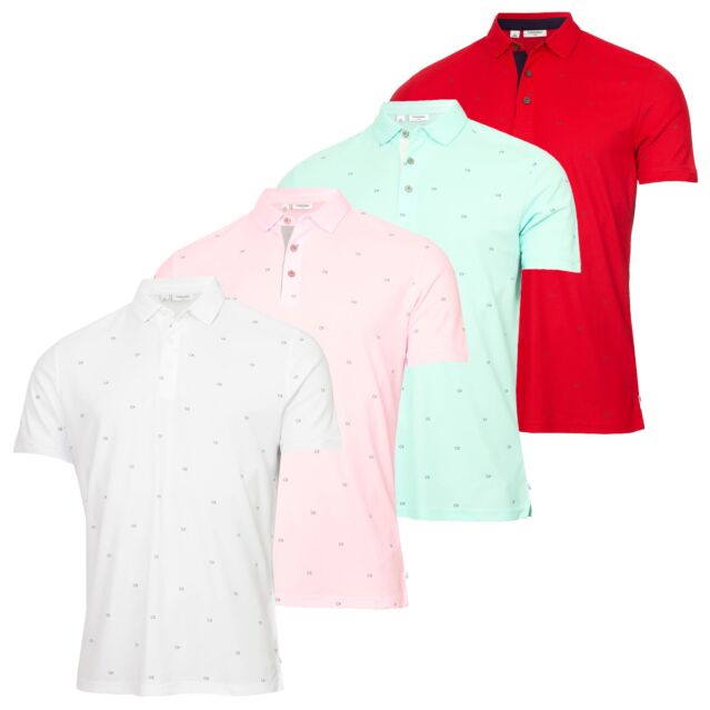 Calvin Klein Mens CK Monogram Quick Dry Moisture Wicking Golf Polo Shirt