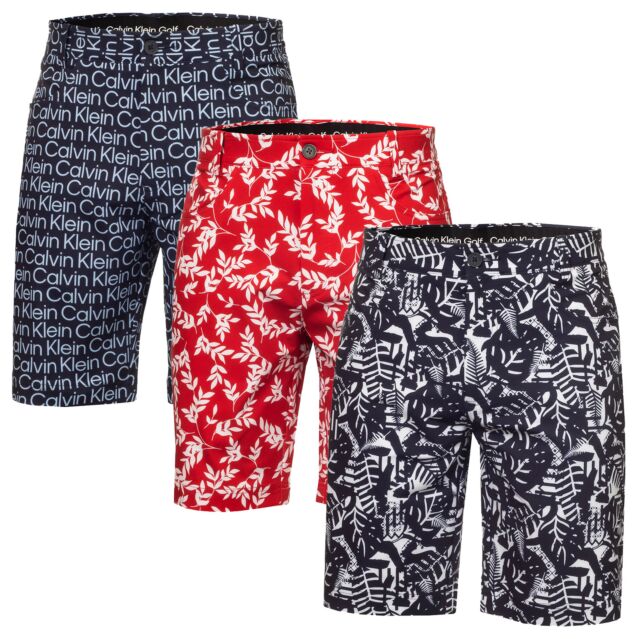Calvin Klein Mens Printed Genius Four Way Stretch Slim Fit Golf Shorts