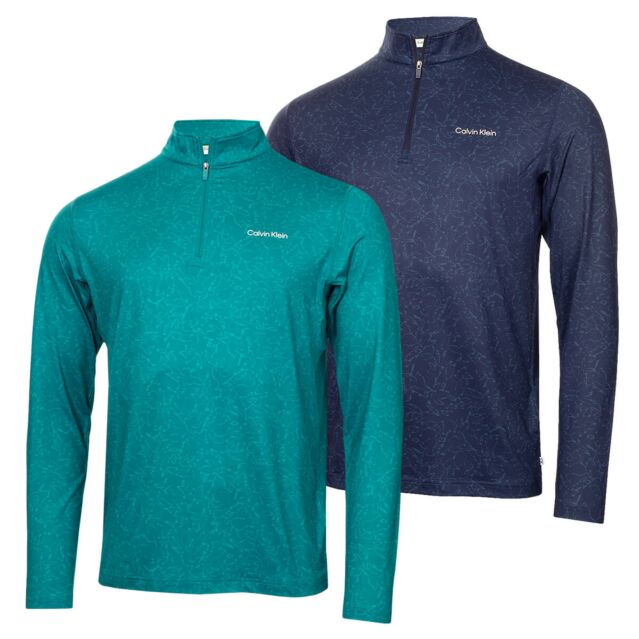 Calvin Klein Mens Printed Newport Half Zip Soft Lightweight Golf Sweater