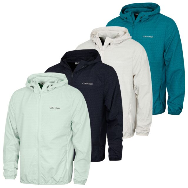 Calvin Klein Mens Printed Water Resistant Golf Windbreaker Jacket