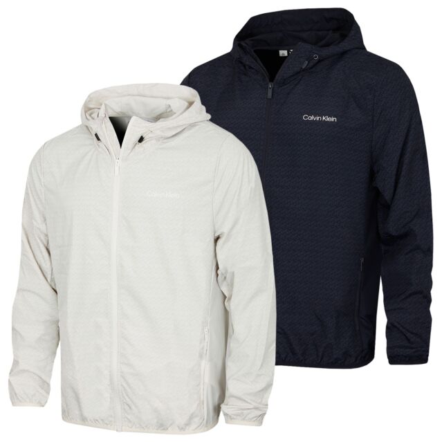 Calvin Klein Mens Printed Water Resistant Golf Windbreaker Jacket