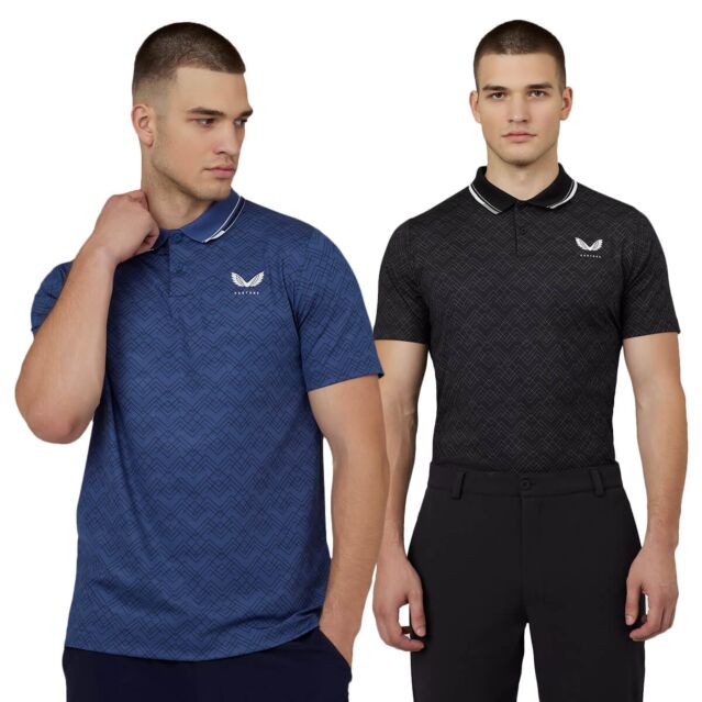 Castore Mens Printed Lightweight Moisture Wicking Stretch Golf Polo Shirt