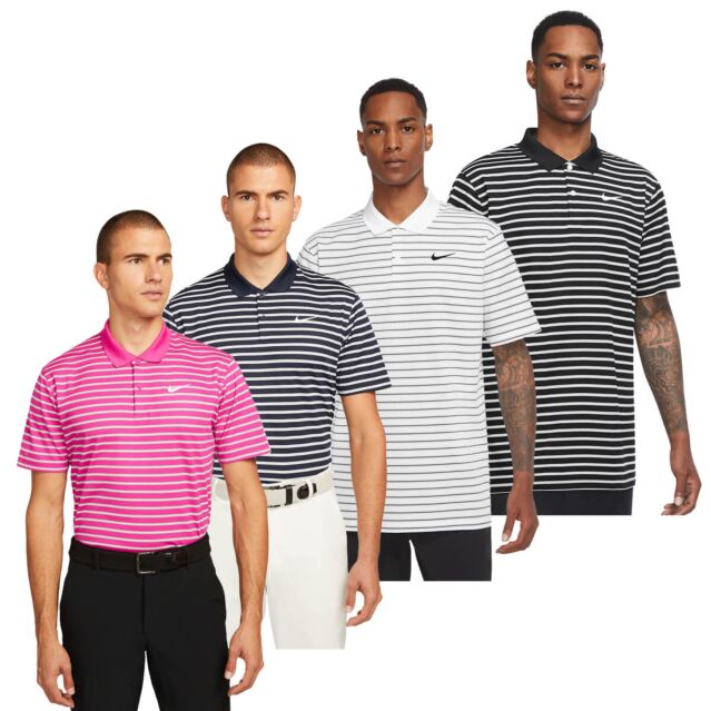 Nike Mens 2024 Short Sleeve Victory Dri-Fit Striped Recycled Golf Polo Shirt