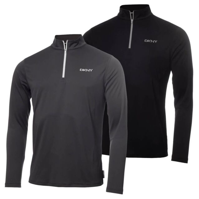 DKNY Mens Mock Neck 1/4 Zip Lightweight Wicking Midlayer