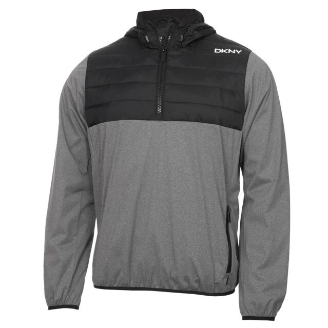 DKNY Mens Down Wind Water Resistant Hybrid 1/4 Zip Padded Light Jacket