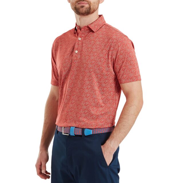 Footjoy Mens Wingtip Floral Lisle Moisture Wicking Golf Polo Shirt