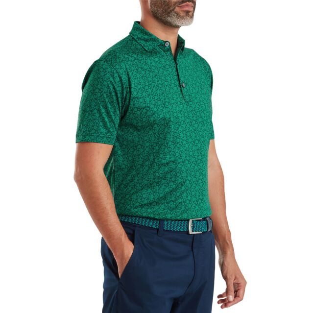 Footjoy Mens Painted Floral Lisle Moisture Wicking UPF 30 Golf Polo Shirt