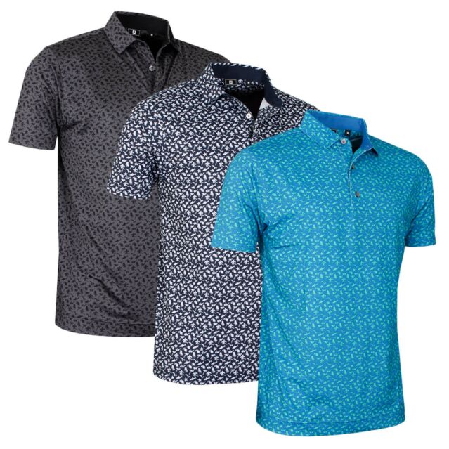 Footjoy Mens Beach Print Lisle Golf Stretch Wicking Polo Shirt