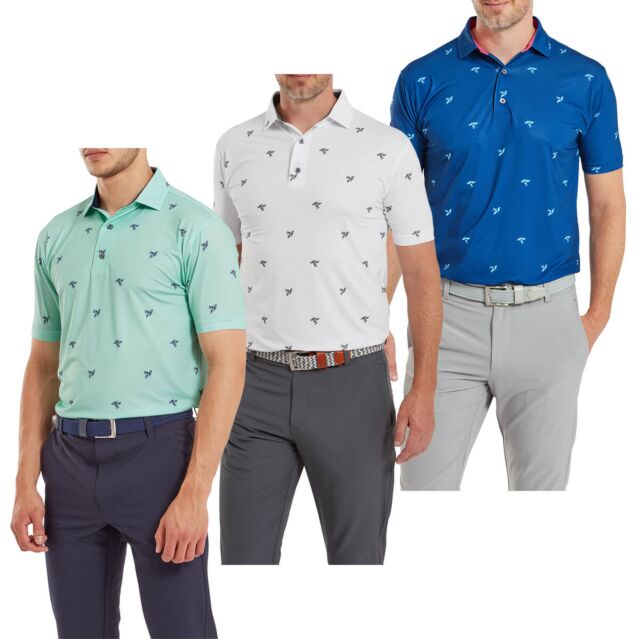 FootJoy Mens Thistle Print Four Way Stretch Lisle Golf Polo Shirt