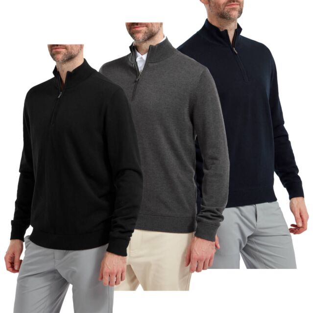 FootJoy Mens 2026 Wool Blend Lined Windproof 1/2 Zip Pullover Golf Sweater