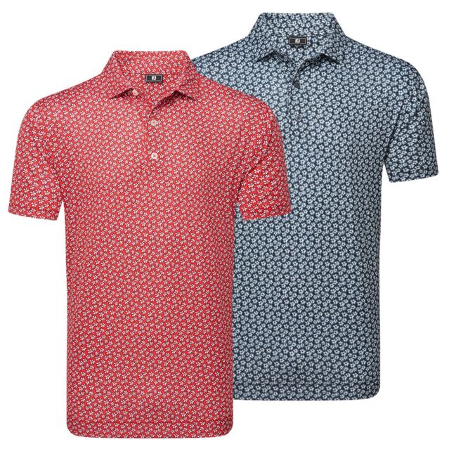 Footjoy Mens Floral Sketch Print Lisle Moisture Wicking Golf Polo Shirt