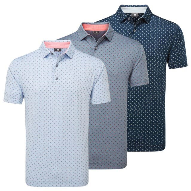 Footjoy Mens Flower Bud Foulard Lisle Moisture Wicking Golf Polo Shirt