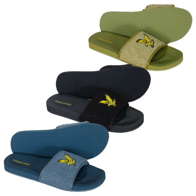 Lyle & Scott Mens Towelling Fabric Golden Eagle Logo Slide Sandals