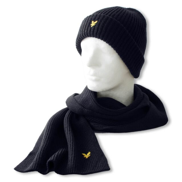Lyle & Scott Mens Cable Ribbed Winter Essential Beanie & Scarf Set