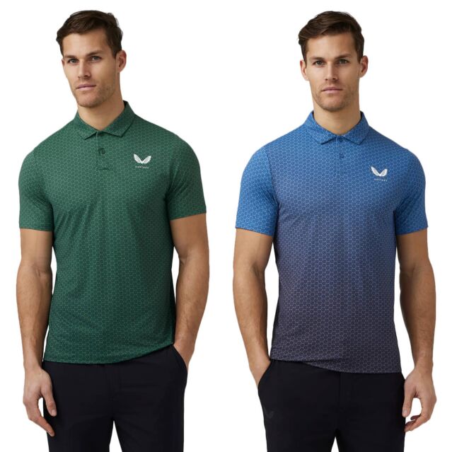Castore Mens Printed 2 Breathable Lightweight Stretch Golf Polo Shirt