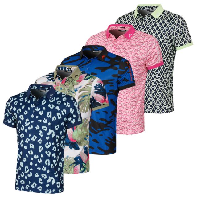 J.Lindeberg Mens Tour Tech Reg Fit Print Stretch Golf Polo Shirt