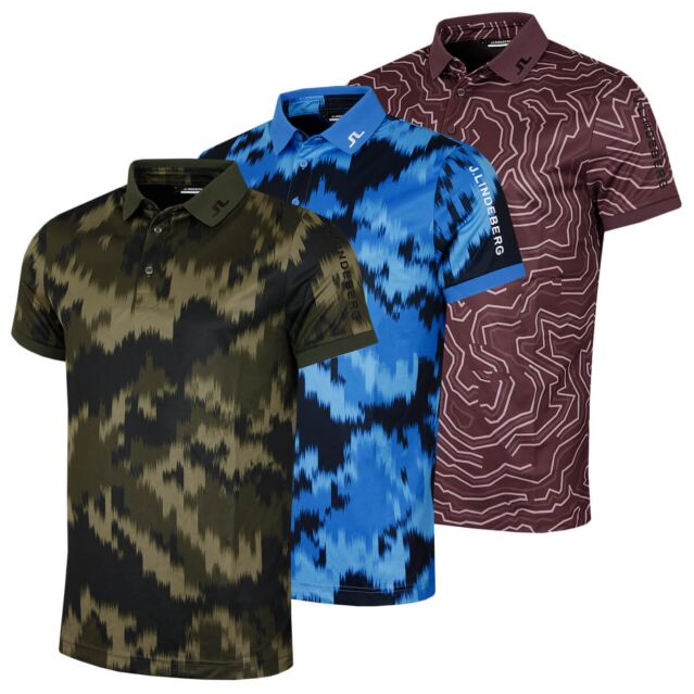 J.Lindeberg Mens Tour Tech Print Wicking Stretch Golf Polo Shirt