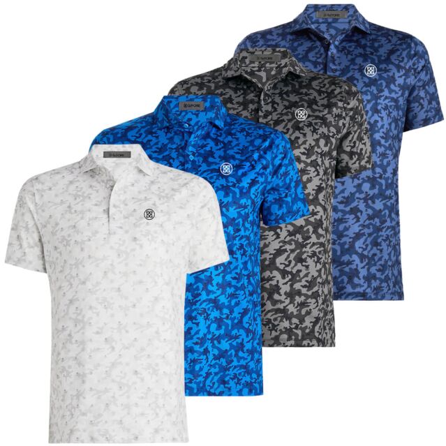 G/Fore Mens Mapped Icon Camo Tech Jersey Spread Collar Golf Polo Shirt