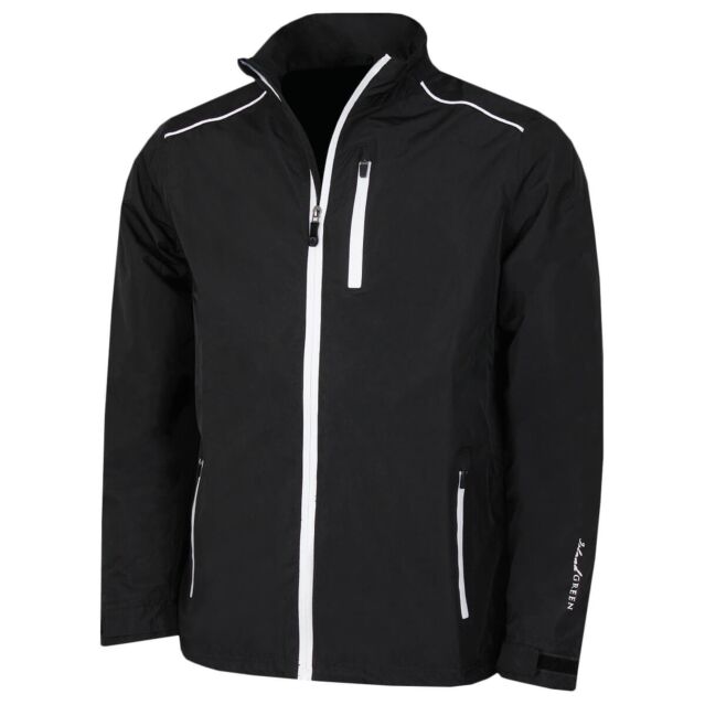 Island Green Mens Golf Full Zip Waterproof Jacket - Black/White - M