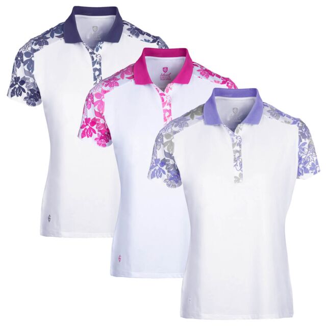 Island Green Womens IGLTS2056 Iris Floral Print Golf Polo Shirt
