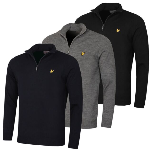 Lyle & Scott Mens 1/4 Zip Merino Wool Acrylic Ribbed Sweater
