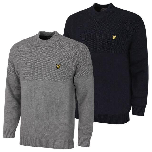 Lyle & Scott Mens Seed Stitch Mock Neck Eagle Logo Pullover Sweater